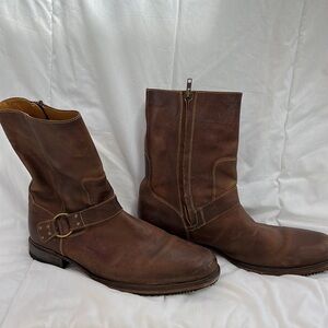 Cole HAAN Brown Leather‎ Moto Harness Side Zip Ankle Boots Men’s Size 11.5